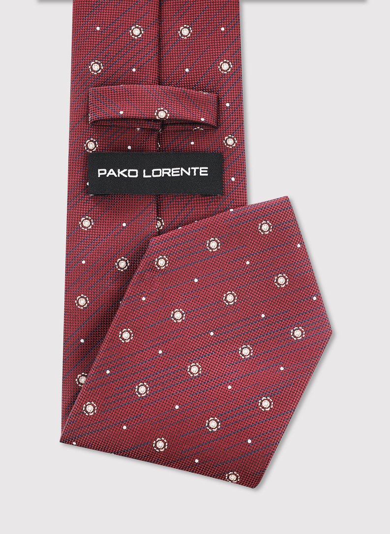 Bordowy krawat we wzór geometryczny