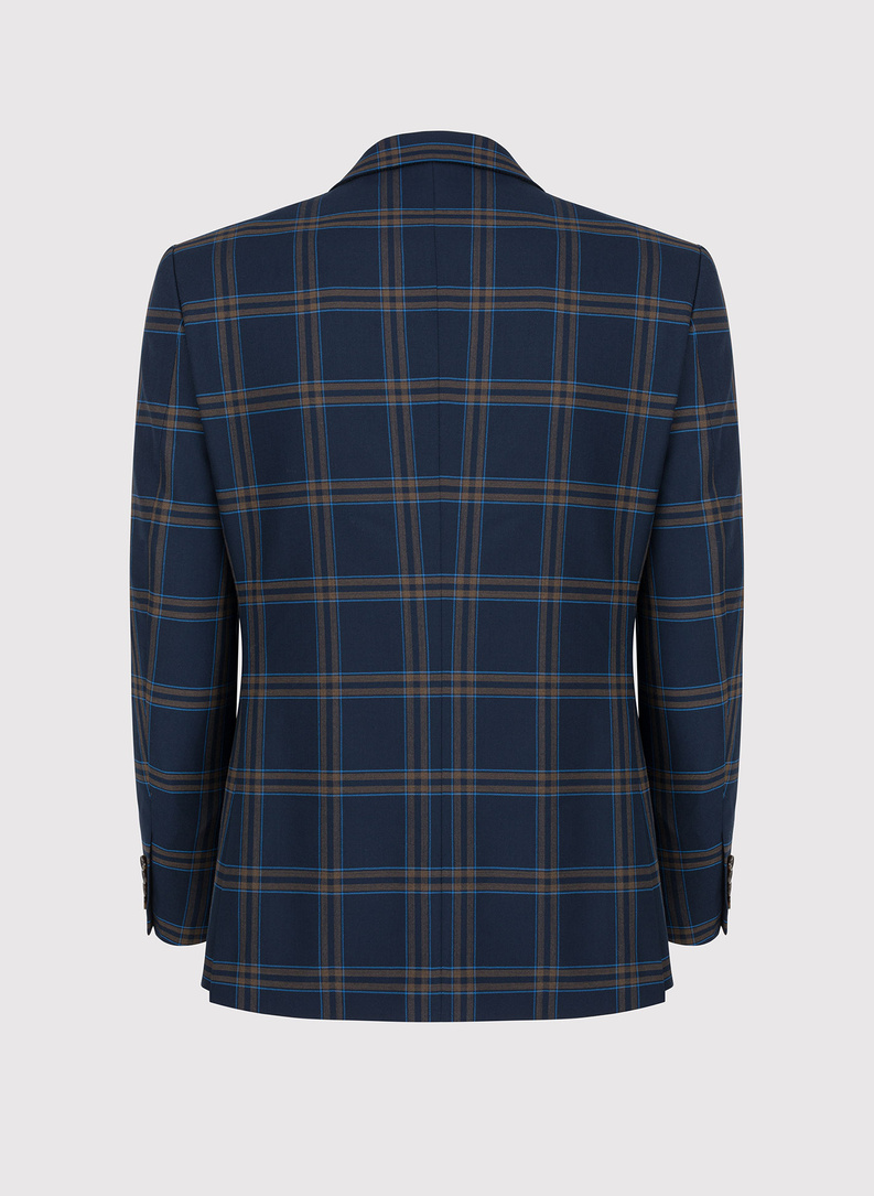 Granatowa marynarka garniturowa w kratę