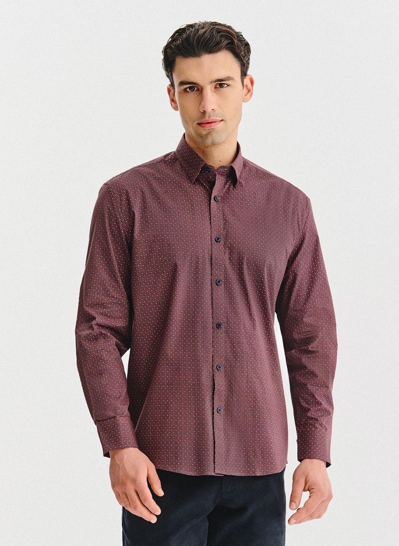 Bordowa koszula w geometryczny wzór