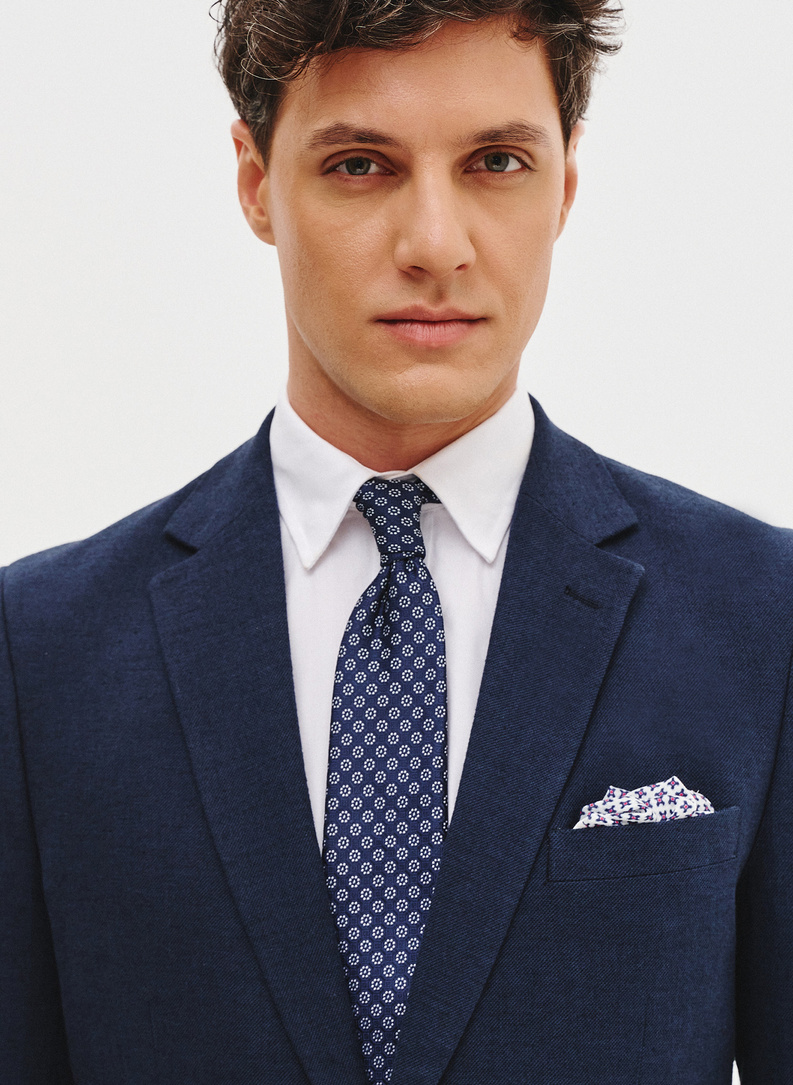 Granatowa marynarka garniturowa z lnem