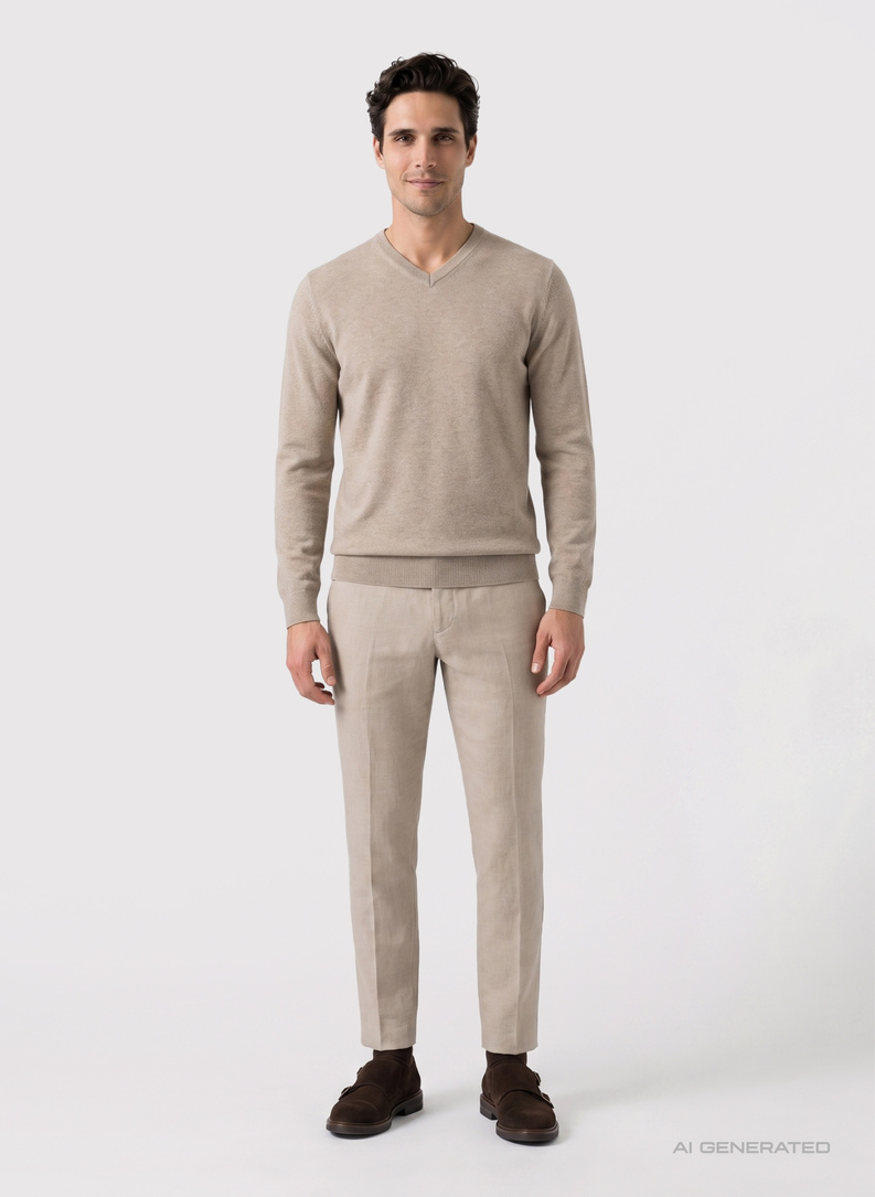 Beżowy sweter v-neck