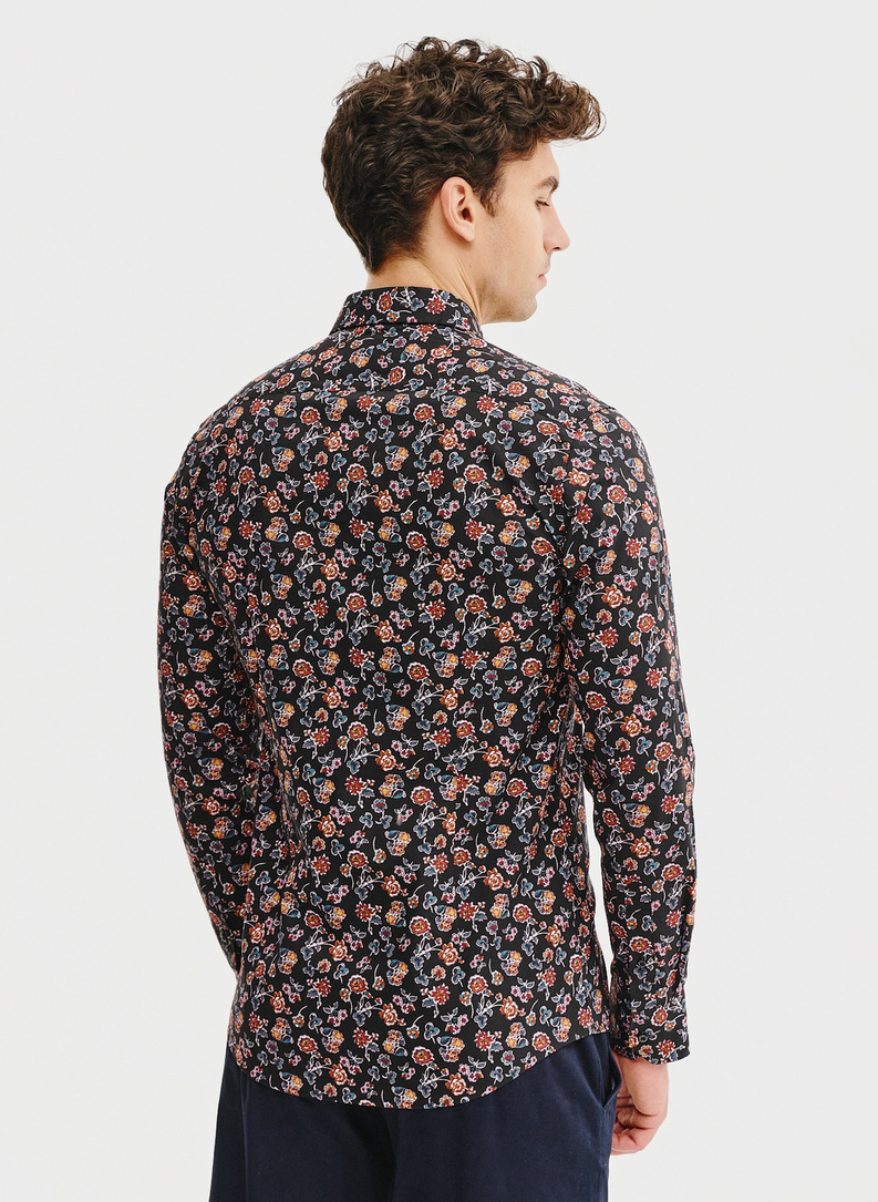 Czarna koszula męska w kwiaty