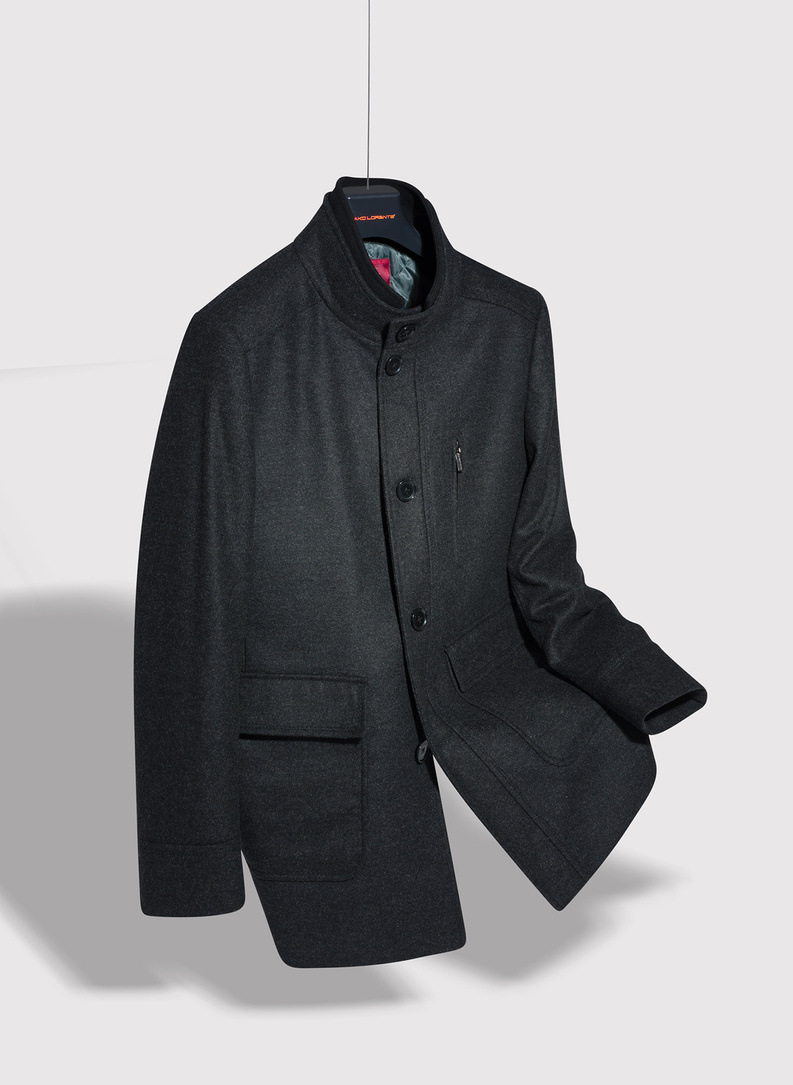 Czarny krótki płaszcz męski z wełną i kaszmirem