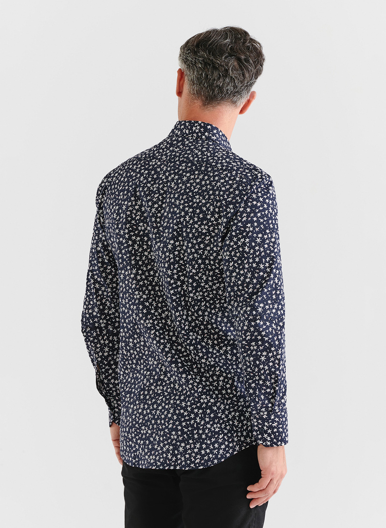 Granatowa koszula męska w kwiatki 