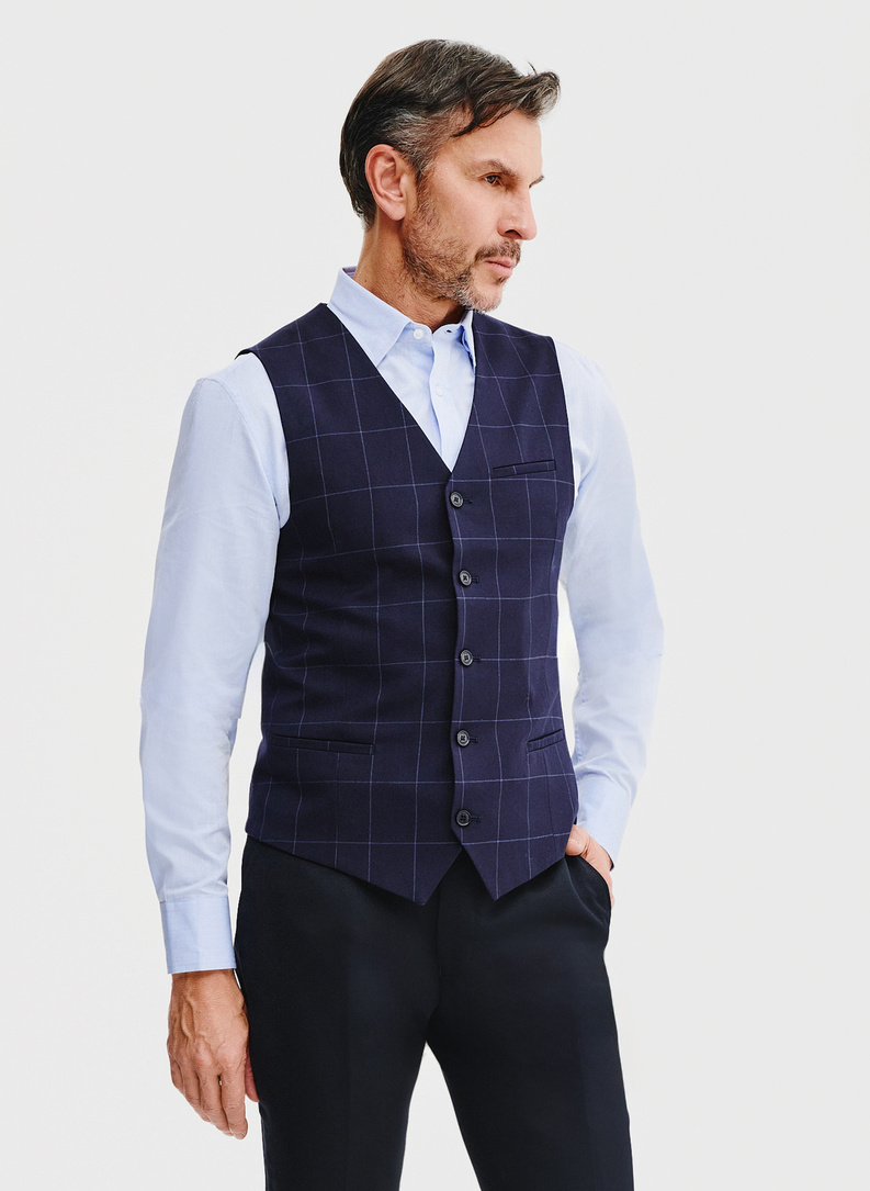 Granatowa kamizelka męska w kratę