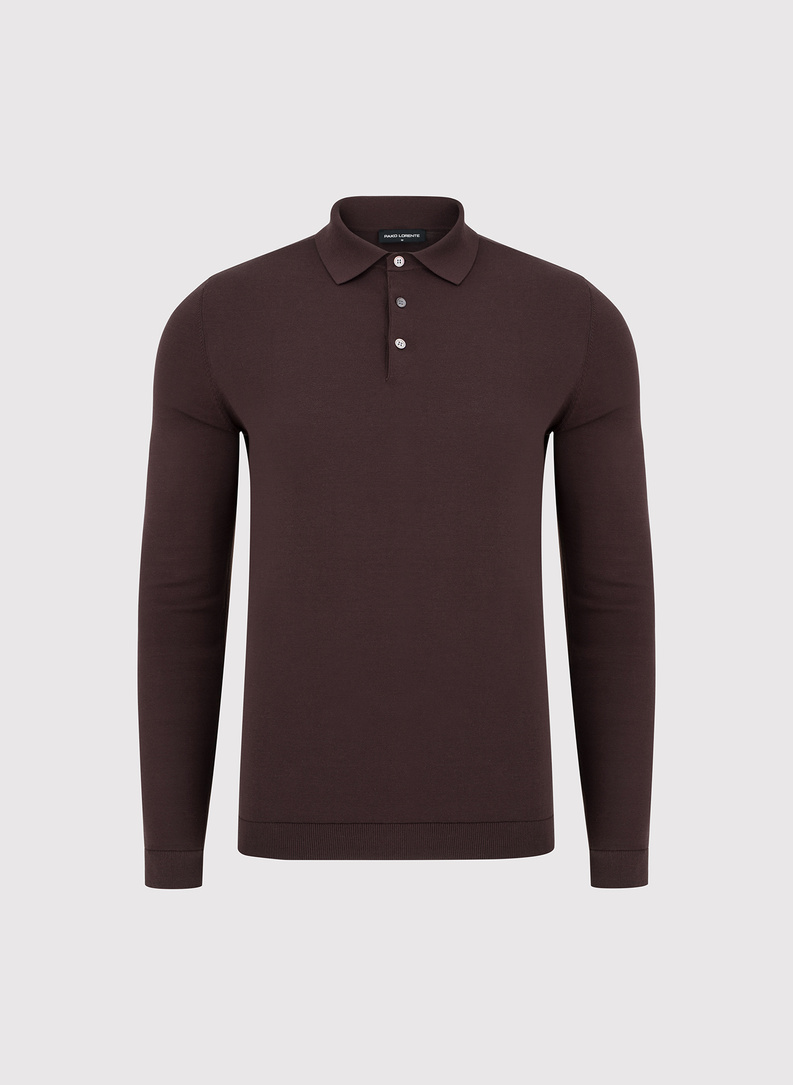 Brązowy sweter polo z bawełny merceryzowanej