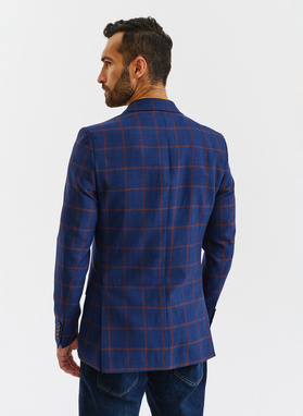 Granatowa casualowa marynarka męska w rudą kratę