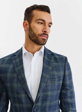 Granatowa casualowa marynarka męska w zieloną kratę