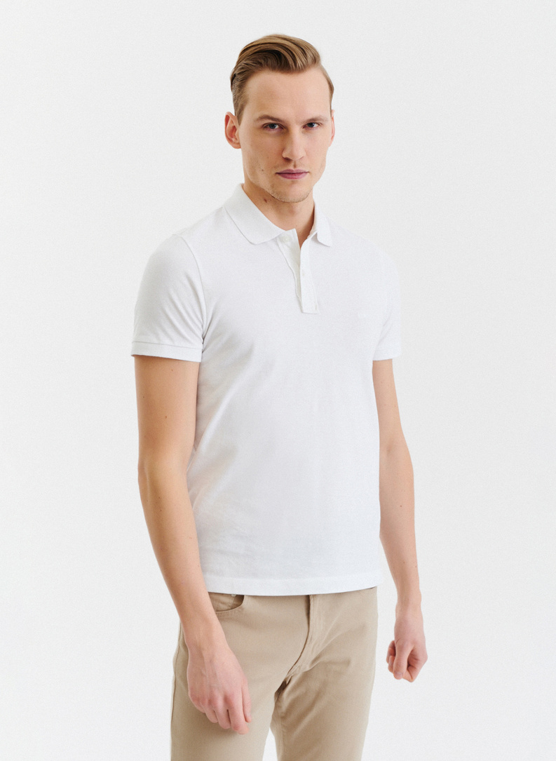 Gładki T-shirt polo w kolorze białym