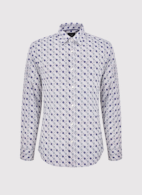 Męska koszula w kolorze białym w granatowy wzór