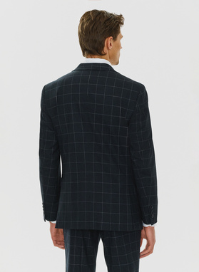 Granatowa marynarka garniturowa w kratę