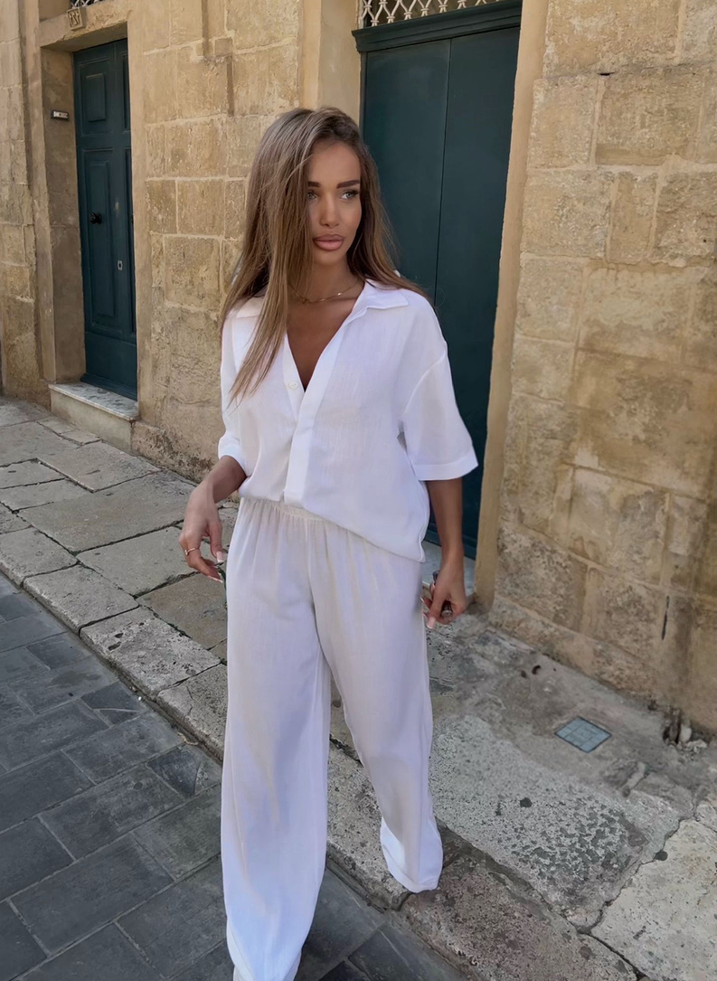 Lniany komplet damski CELEBRYTKA biały