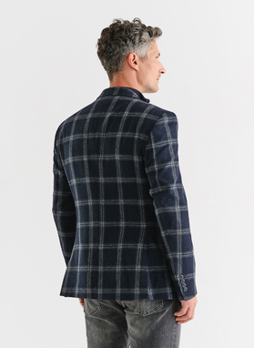 Granatowa marynarka casual w jasną kratkę