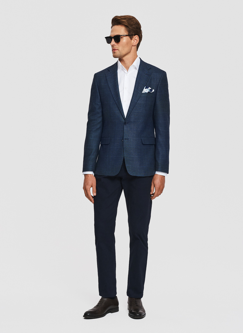 Granatowa marynarka w kratkę z wiskozą