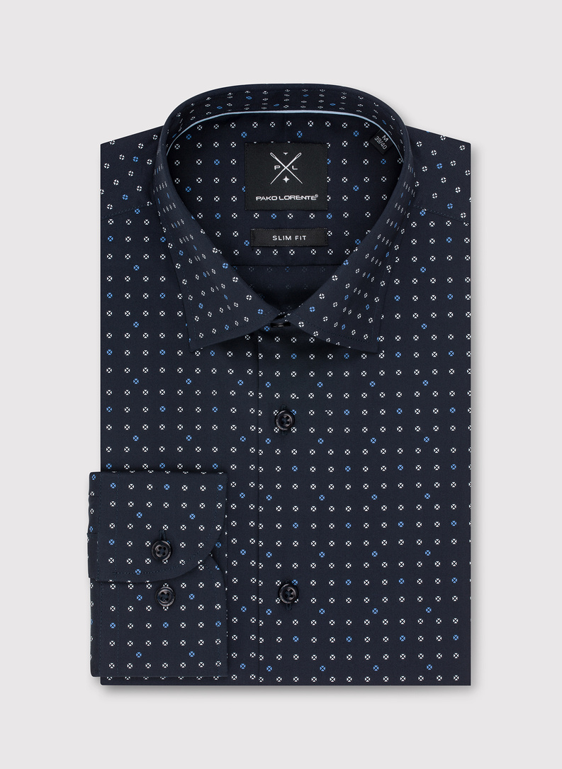 Granatowa koszula męska w mikrowzór
