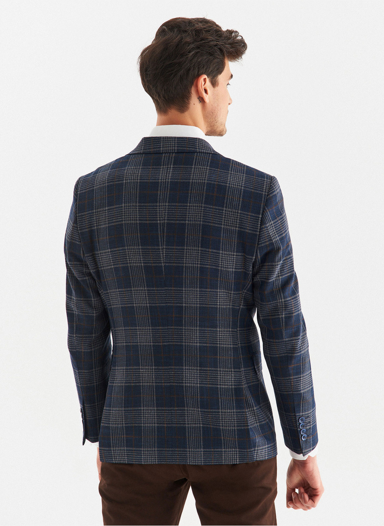 Granatowa casualowa marynarka męska w kratę 