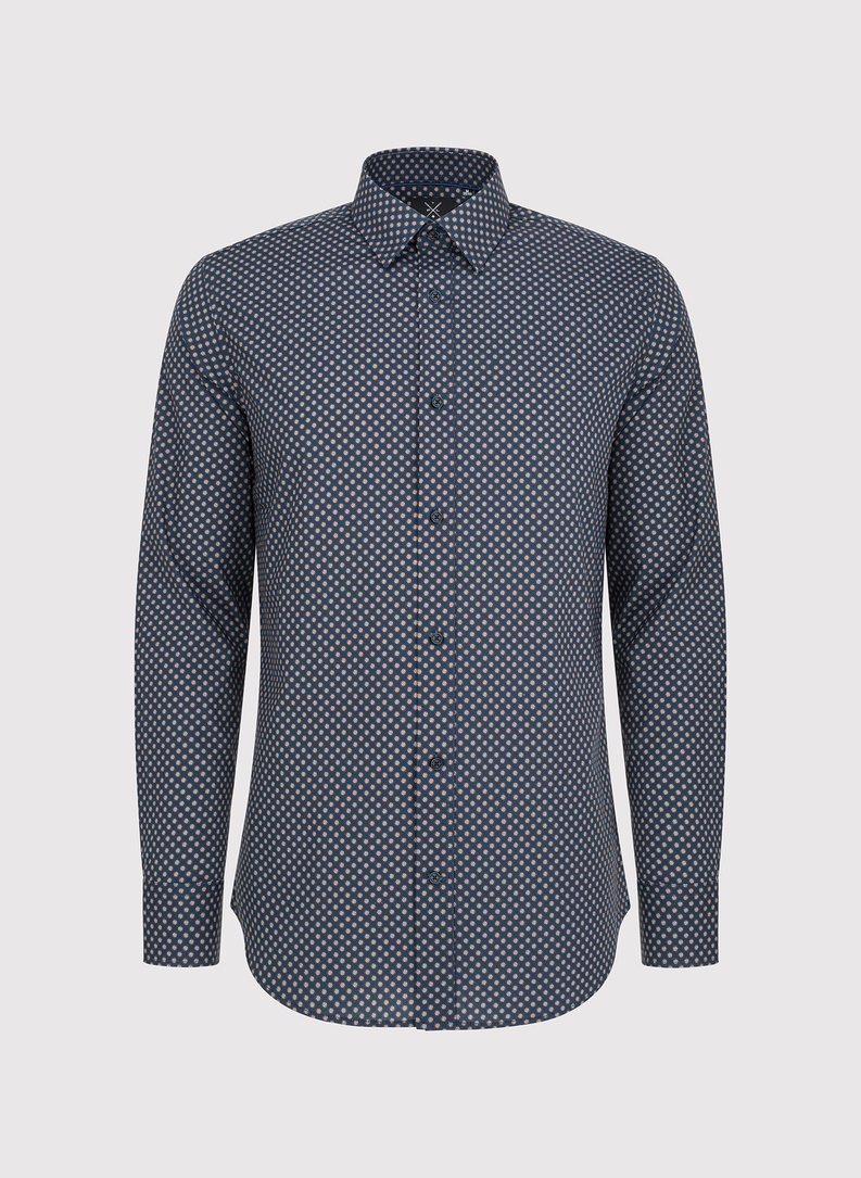 Granatowa koszula męska w mikrowzór