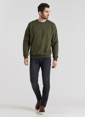 BLUZA Z OKRĄGŁYM DEKOLTEM - ZIELONA P20WF-2B-015-Z