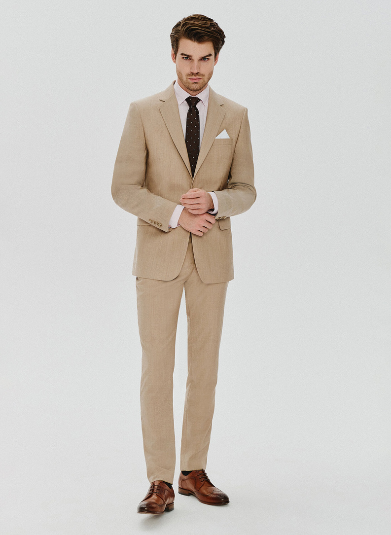 Beżowa wełniana marynarka męska