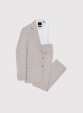Gładki beżowy garnitur męski