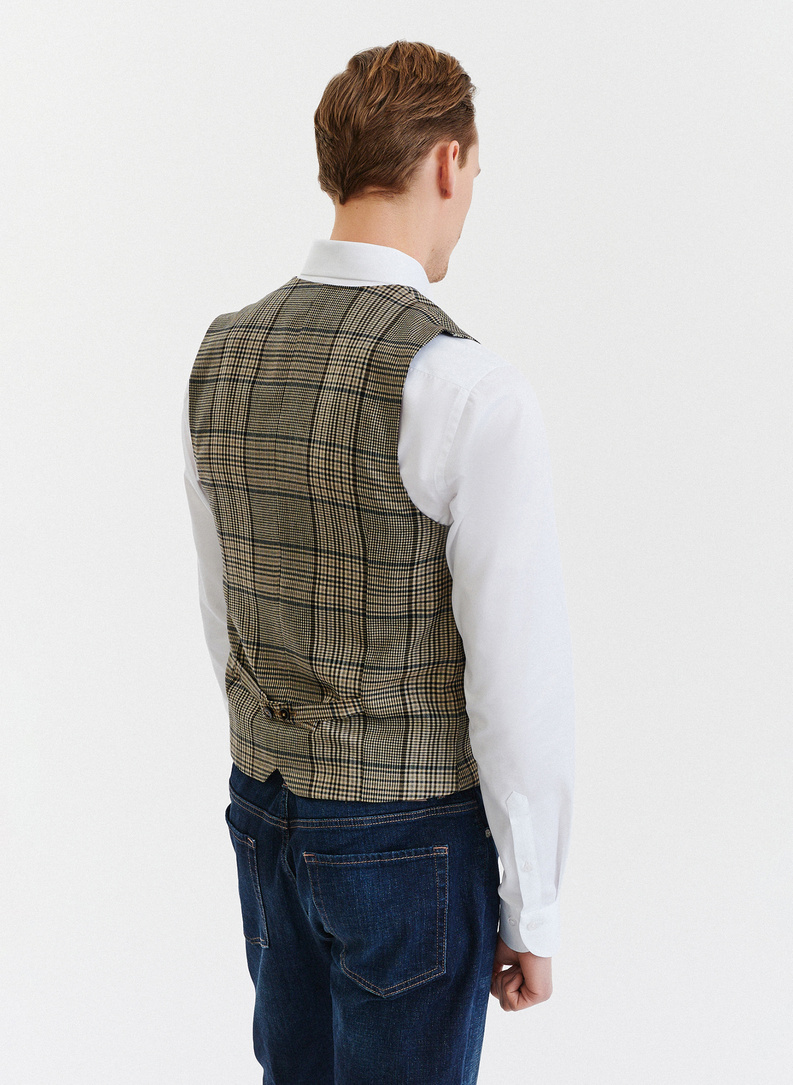 Kamizelka męska w beżowo-brązową kratę