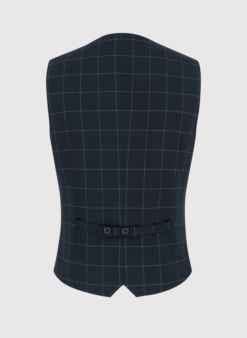 Trzyczęściowy granatowy garnitur męski w kratę