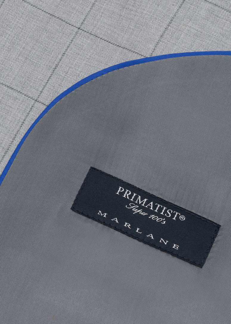 Szary wełniany garnitur męski w kratkę