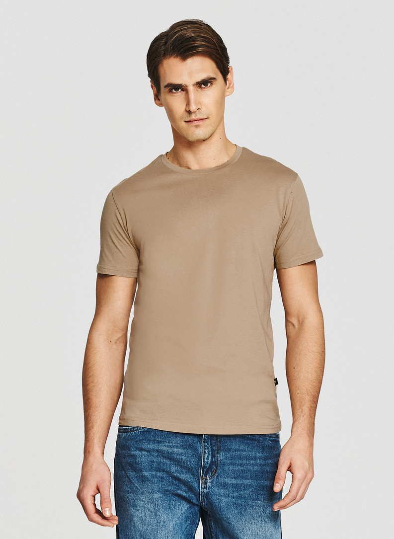 Beżowy bawełniany t-shirt męski