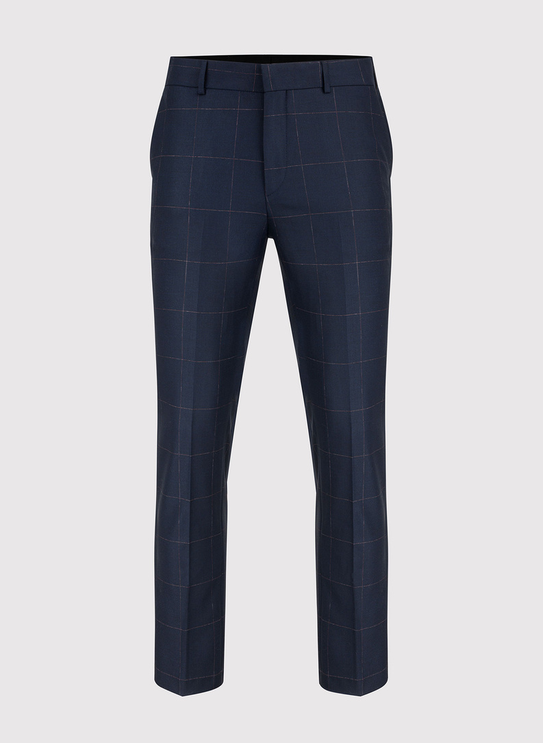 Granatowe spodnie garniturowe w kratę Windowpane