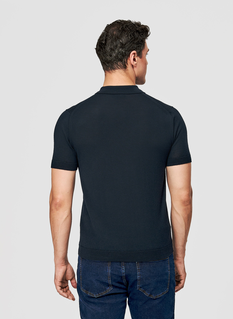 Granatowe polo swetrowe z wełny merino