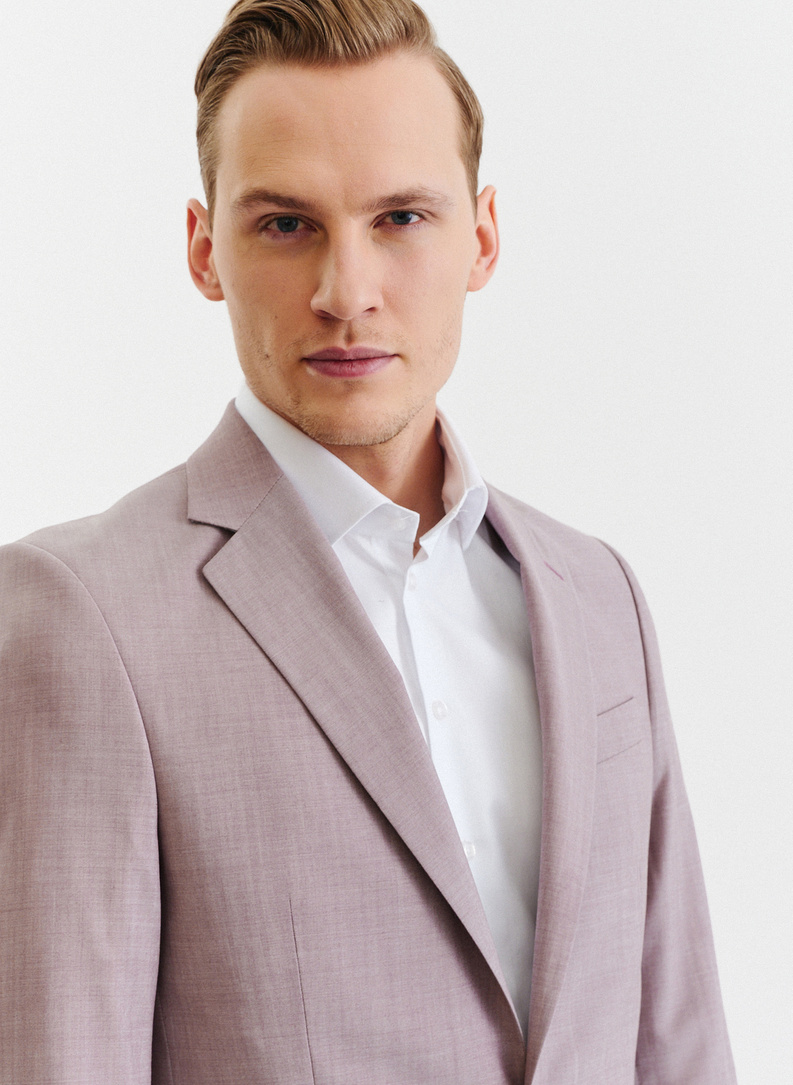 Wełniany różowy gładki garnitur męski