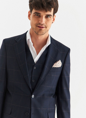 Granatowa marynarka garniturowa w kratę Windowpane