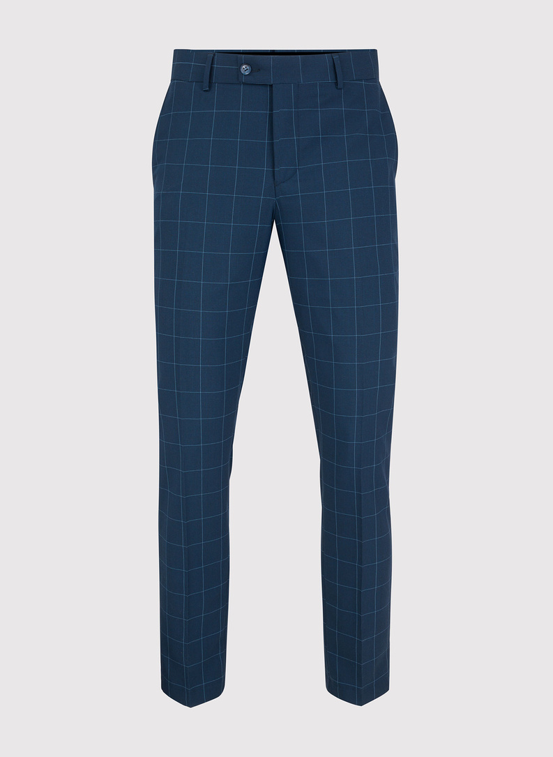 Garnitur w kolorze granatowym w kratę