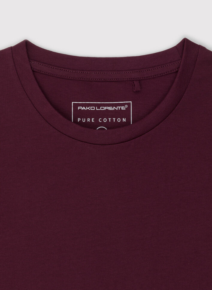 Bawełniany bordowy t-shirt z okrągłym dekoltem