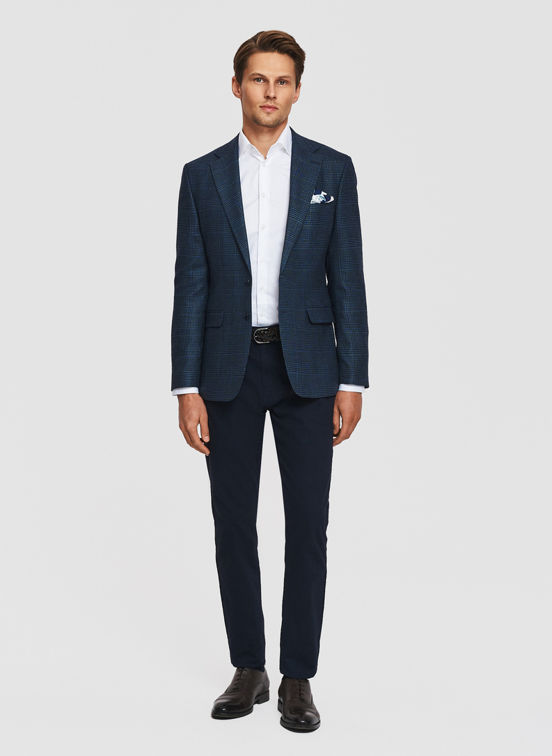 Granatowa marynarka w kratkę z wiskozą