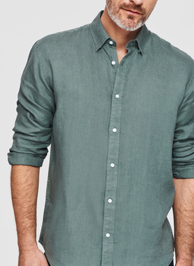 Lniana koszula męska w kolorze zielonym