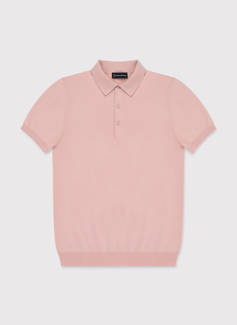 Różowy dzianinowy t-shirt polo