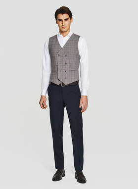 Szara dwurzędowa kamizleka w drobną kratkę