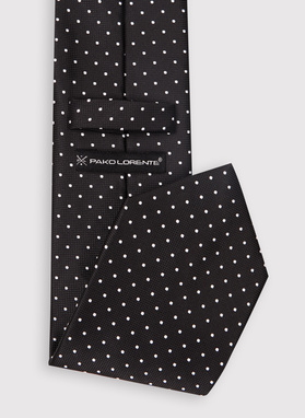 Czarny krawat męski w kropki