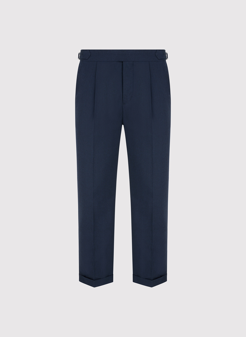 Granatowe spodnie męskie z lnem