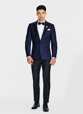 Granatowa żakardowa marynarka smokingowa