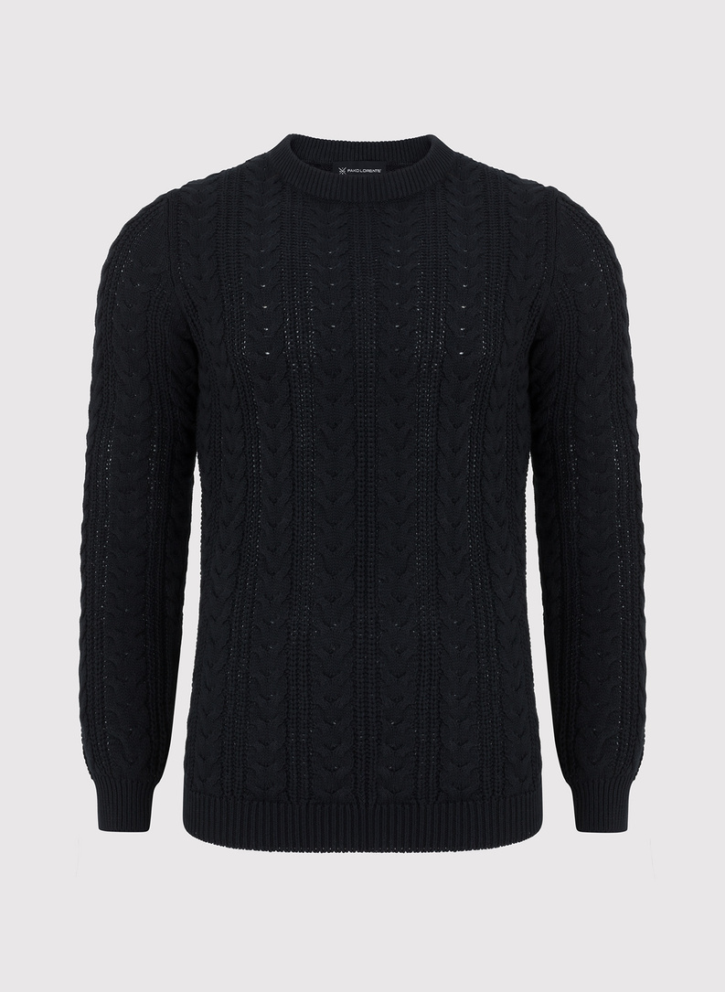 Czarny sweter męski o warkoczowym splocie