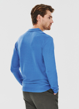 Męski niebieski sweter z kołnierzykiem polo