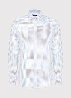 Biała koszula niebieskie trójkąty