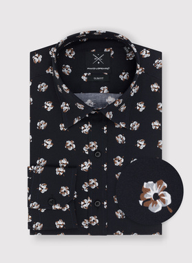 Granatowa koszula męska w wyraziste kwiaty