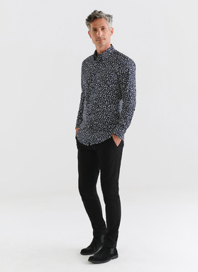 Granatowa koszula męska w kwiatki 