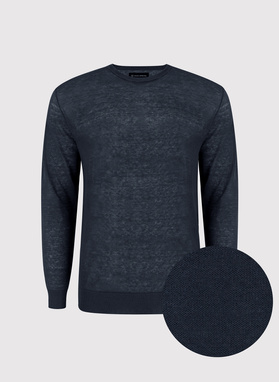 Granatowy lniany sweter