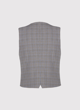 Szara dwurzędowa kamizleka w drobną kratkę