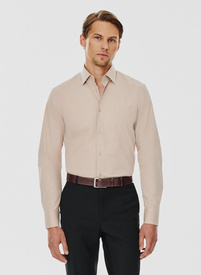 Beżowa koszula męska długi rękaw