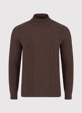 Półgolf z warkoczowym splotem w kolorze brązowym